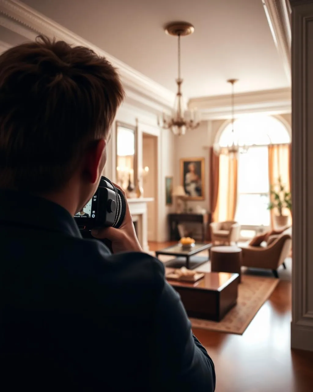 A professional photographer capturing an elegant home interior